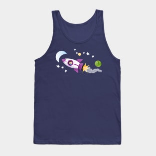 Cute rocket ship in space cartoon illustration Tank Top